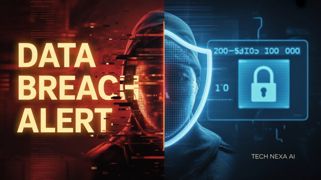 Data breach warning screen with red cybersecurity alert