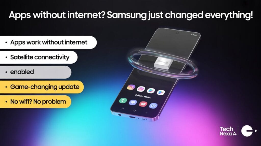 Samsung smartphone showcasing next-gen connectivity feature that enables apps to function without traditional internet access.