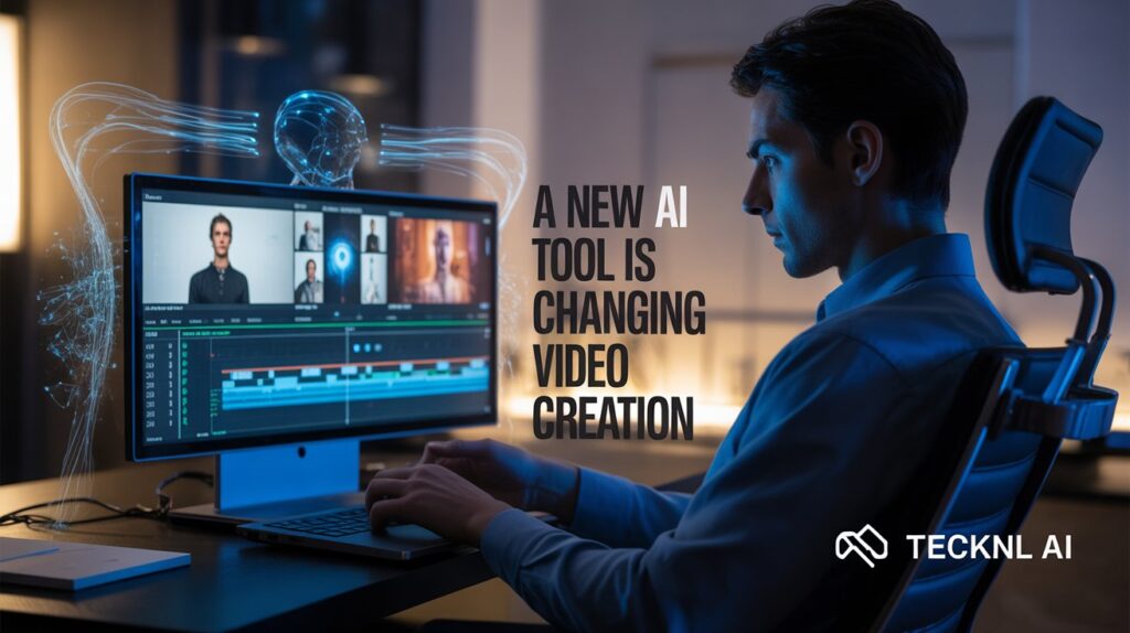 AI tool interface helping creators generate and edit videos automatically on a laptop screen