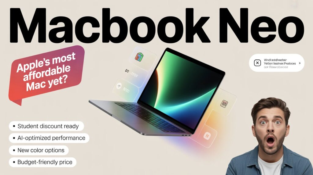 MacBook Neo laptop displayed with student discount offer banner trending in the United States