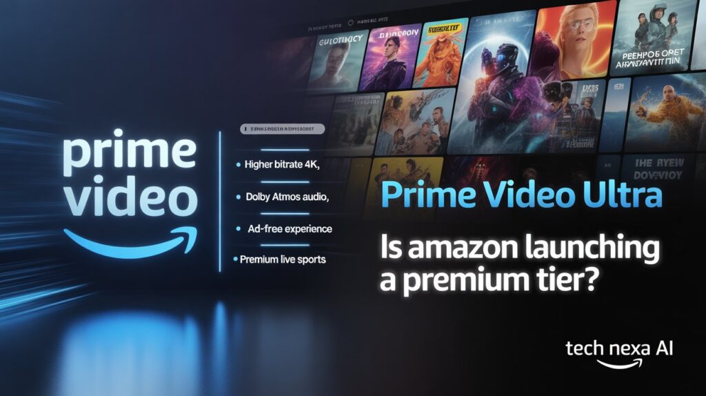 Prime Video Ultra trending update concept showing Amazon streaming platform with futuristic interface and premium content grid